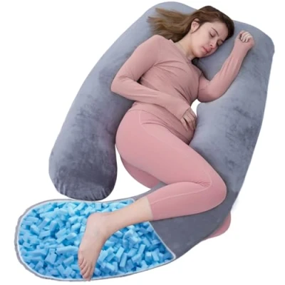 Image of AS AWESLING Shredded Memory Foam Pregnancy Pillows, Filling U Shaped Pillow for Sleeping, Body Pillow, Maternity Pregnant Women with Velvet Cover (GREY)