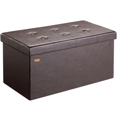 Image of CASARIA® Large Faux Leather Foldable Ottoman Chest Bench with Padded Lid 80x40x40cm 100 Litres Decorative Shoe Storage Box Lounge Bedroom Hallway Furniture Brown