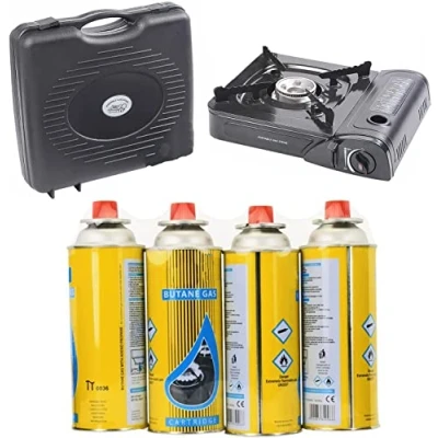 Image of FastWrite Portable Single Burner Hob Camping Gas Stove Cooker + 4 Refills…