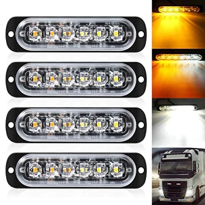 Image of DEFVNSY Pack of 4 6 LED Strobe Car Warning Light Bar Vehicle Emergency Truck Beacon Lamp White Amber Traffic 12V 24V DC