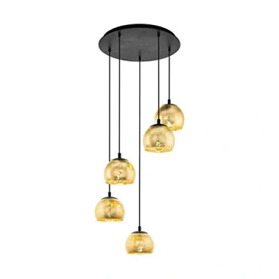Image of EGLO Albaraccin hanging light, five lampshades in gold