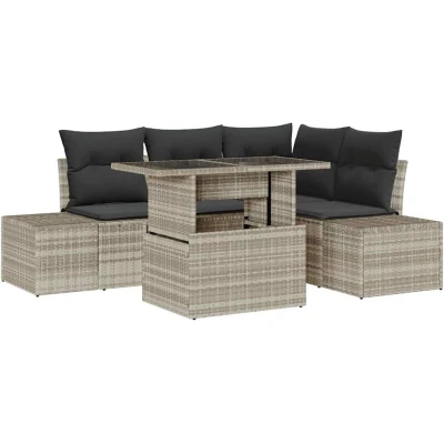 Image of vidaXL 5 Piece Garden Sofa Set with Cushions Light Grey Poly Rattan