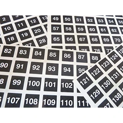 Image of 20mm (0.8 inch) Square White on Black Consecutive, Sequential Number Sequence Labels, Numbering Stickers, from 1 160