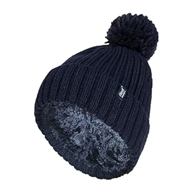 Image of HEAT HOLDERS Ladies Ribbed Turnover Pom Hat Arden (Navy 765 Arden)