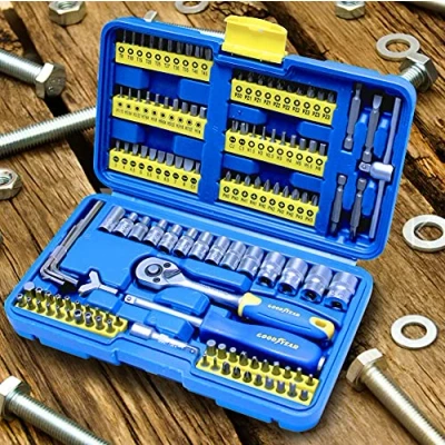 Image of Goodyear 130pc Socket Set + Screwdriver Bits Including 72 Teeth Ratchet Handle with Hard Case