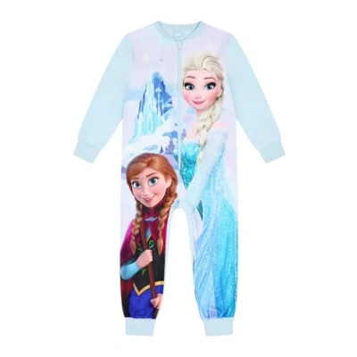 Image of Disney Girls Frozen Sleepsuit Elsa Anna Kids Onesie (3 4Years) Blue
