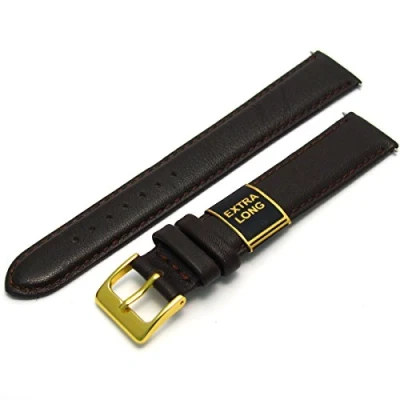 Image of Soft Genuine Leather XL Extra Long Watch Strap Band 18mm Brown With Gilt (Gold Colour) Buckle
