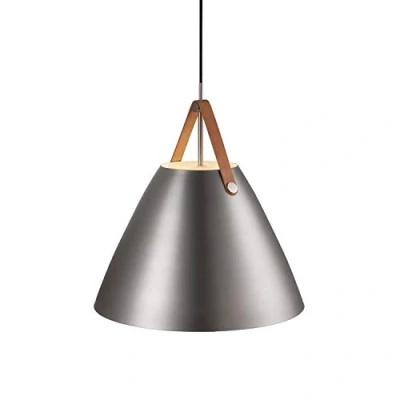 Image of Nordlux Brushed Steel Ceiling Pendant Real Leather Strap 48cm Requires Lamp