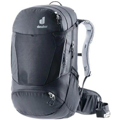 Image of deuter Trans Alpine 30 bike backpack Reflective with ventilated back system, ergonomic shoulder straps &amp; practical compartments, incl. rain cover SOS label 30l; black