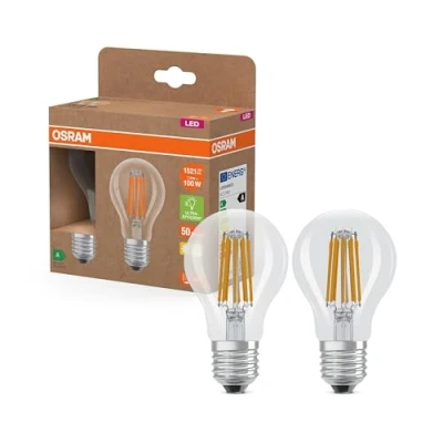 Image of OSRAM LED traditional light bulb E27 7.2W Filament 2,700K 1521lm 2 pack