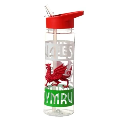 Image of Puckator Wales Cymru Welsh Dragon Reusable BPA Free PVC Water Drinks Bottle, Flip Straw, 550ml, Multi, School Gym Sports Camping Travel, Height 23cm
