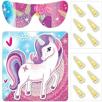 Image of 14Pc Stick The Horn On Unicorn Game Kids Pony Birthday Party Pin Activity