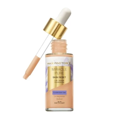 Image of Max Factor Miracle Pure Skin Reset Serum Foundation 30 40 Fair to Light, 2 in 1 Formula, Healthy Looking Skin, Medium Coverage, Satin Matte Finish, 2% Niacinamide, Dermatologically Tested