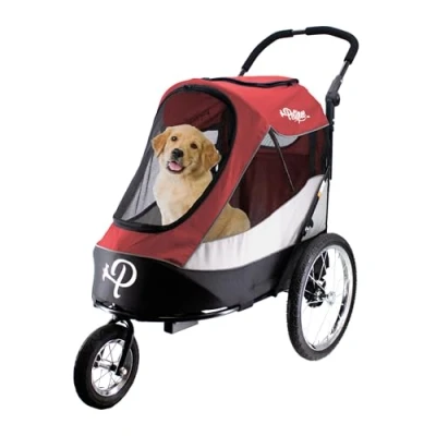 Image of Petique Large Dog Pram Stroller Pushchair Pet Buggy 3 Wheels Ventilated Safety Belt Travel Carriage Trolley for Large/Medium Dogs and Cats UK (Red)