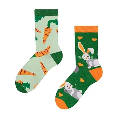 Image of Dedoles Unisex Socks for Women, Men &amp; Kids Cotton Funny Designs Football Bicycle Horses Plants Firefighter Gift Mismatched, Design: Bunny and Carrot, Colour: Green, Size: 9K 11.5K UK