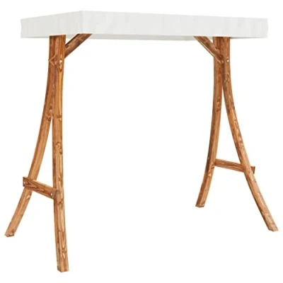 Image of vidaXL Swing Frame with Solid Bent Wood, Teak Finish, Cream UV Protection Roof Outdoor Ready, Assembly Required