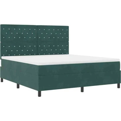 Image of vidaXL Box Spring Bed with Mattress &amp; LED Dark Green 180x200 cm Velvet