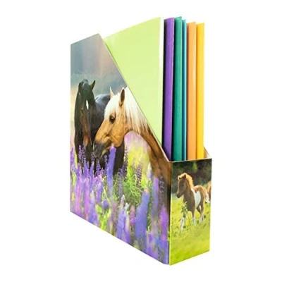Image of HERMA 19718 Magazine File A4 with Horses Motif, 7.5 cm Wide, Foldable, Sturdy Cardboard, Slim Holder for Girls and Boys, Standing Storing Documents, Folders