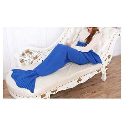 Image of ll L&amp;L® Handmade Mermaid Tail Blanket Crocheted Cocoon Sofa Beach Quilt Rug Knit Lapghan for adult or kids sleeping bag (Adult, Blue)