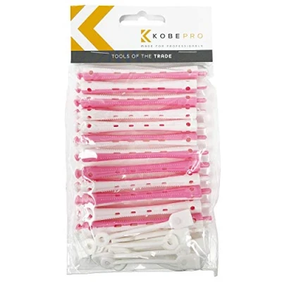 Image of Kobe Professional Hairdressing Perm Rods with Rubbers Non Slip, Curling Tools for Wet/Dry Hair, Durable &amp; Reusable Ideal Salons Home Use Pink/White 7 mm