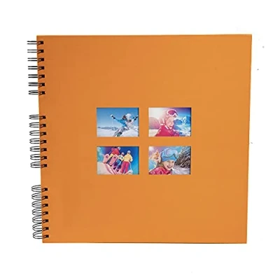 Image of Exacompta Ref 15117E MILANO Spiralbound Photo Album (60 Pages) 32 x 32cmin Size, Holds 360 Photos, 250gsm Black Card Pages, FSC Certified Orange Textile Cover