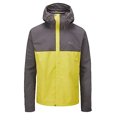 Image of Rab Men&#039;s Downpour Eco Waterproof Breathable Jacket for Hiking, Trekking, &amp; Climbing Graphene/Zest Large