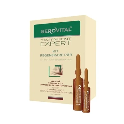 Image of Kit Serum for Hair Regeneration, Stimulates Growth, Hydrates and Prevents Loss, 20 ampoules: 10x10ml 10x5ml, Gerovital Tratament Expert