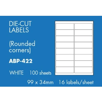 Image of Hovat Multi Purpose. 16 Labels per Sheet. 99 x 34 mm Self Adhesive Label. (1600 100 Sheets)