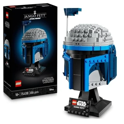 Image of LEGO Star Wars 75408 Jango Fett Helmet Mandalorian Model Kit for Adults Building Set incl. a Stand, Nameplate &amp; Adjustable Rangefinder Antenna Gift Attack of the Clones Fans