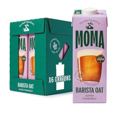 Image of MOMA Barista oat Drink 6 x 1L 100% Plant Based Vegan Perfect for Frothy Coffee Made with the whole of fibre and delicious flavour No Added Sugar Vit D, B2 B12