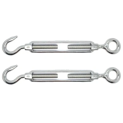 Image of M5 x 70mm Eye &amp; Hook Turnbuckles Wire Tensioner Strainer Open Closed Threaded A4 Marine Grade Stainless Steel (Pack of 2)