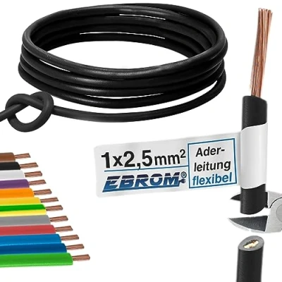 Image of H07V K PVC Cable Single Core Flexible 2.5 mm² Black 5 m 10 15 20 25 30 35 45 50 55 Ft, 196 .1 to 100 selectable