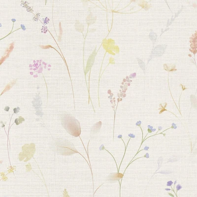 Image of Country style wallpaper wall Profhome 791701 hot embossed non woven slightly textured with floral ornaments matt white cream yellow green