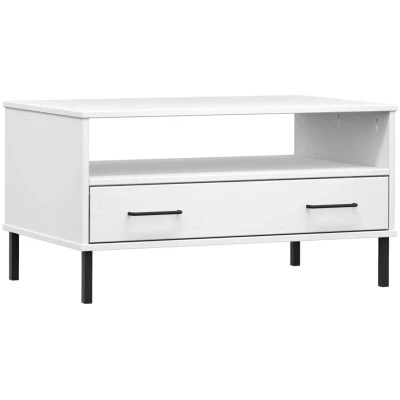 Image of vidaXL Coffee Table with Metal Legs White 85x50x45cm Solid Wood OSLO