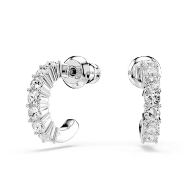 Image of Swarovski Mini hoop earrings, Round cut, White, Rhodium plated