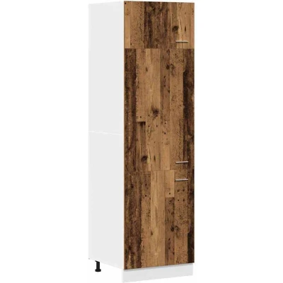 Image of vidaXL Refrigerator Cabinet Lyon Engineered Wood, Old Wood Finish, Kitchen Storage Unit 60x57x207 cm, Freestanding with 4 Shelves, Brown