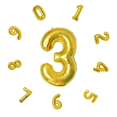 Image of 40&quot; Number Balloons,Helium 3 Balloons Birthday,Self Inflating Balloons,Foil Balloon for Birthday Party,New Year Decoration,Anniversary Decoration,Company Celebration (Gold #3)