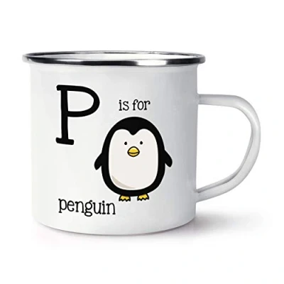 Image of Letter P is for Penguin Retro Enamel Mug Cup