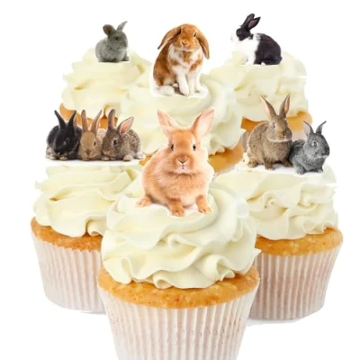 Image of 30 Stand Up Cute Rabbit Bunny Pet Animal Themed Edible Wafer Paper Cake Toppers Decorations