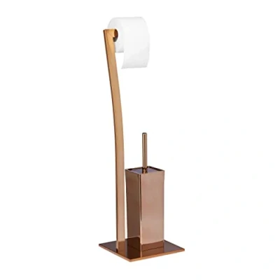 Image of Relaxdays WIMEDO Toilet Brush and Holder, Size: 71 x 20 cm Paper Holder in Stainless Steel, Standing, Copper
