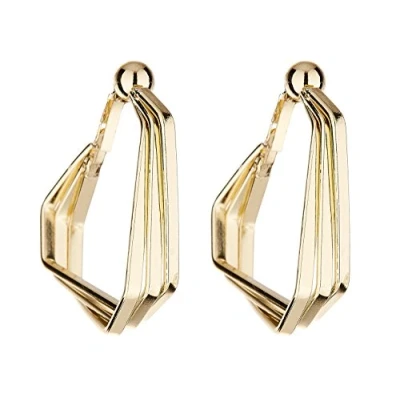 Image of Clip On Hoop Earrings Gold Plated With Three Linked Bands Deka