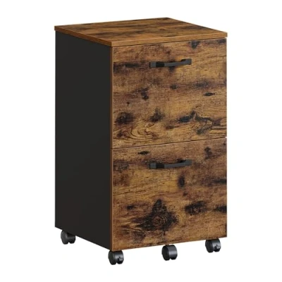 Image of VASAGLE OFC040B01 Cabinet with 2 Drawers, Office on Wheels, for A4 Documents, Hanging Files, Industrial Style, Rustic Brown and Black