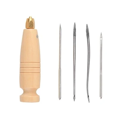 Image of antianzhizhuang 4 In 1 Leather Craft Cloth Hole Tool Diamond Point Stitching Awl Wood Handle Sewing And Punching Kits