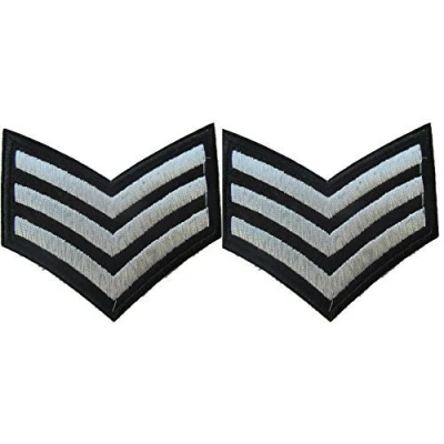 Image of Fat catz copy 2x Silver Sarge Sergeant Stripes Military Army Ranking Iron on Sew Embroidered Badge Applique Motif Patch