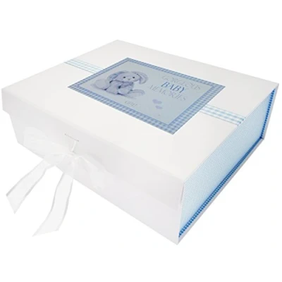 Image of WHITE COTTON CARDS NBB2X New Baby, Large Keepsake Box, Blue Bunny, Board, 27.2 x 32 11 cm