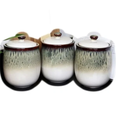 Image of Darthome Set Of 3 Reactive Glaze Gothic Storage Jars Ceramic Tea Coffee Sugar Canisters