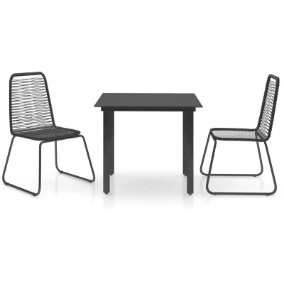 Image of vidaXL 3 Piece Garden Dining Set PVC Rattan Black