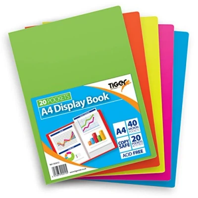 Image of 4 x A4 Tiger Flexicover Neon Coloured Display Book Presentation Folder 20Pkt