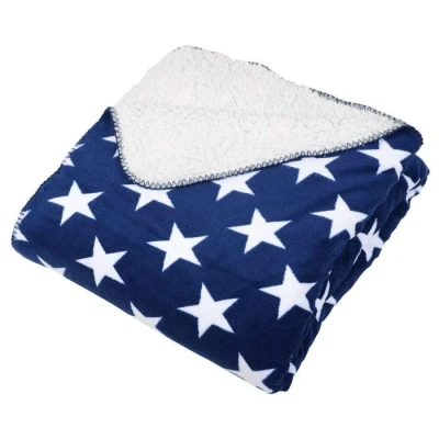 Image of Micro Pro Navy/White Stars Fleece Blanket Soft Sherpa Home Warm Sofa Bed Throw 150x200cm