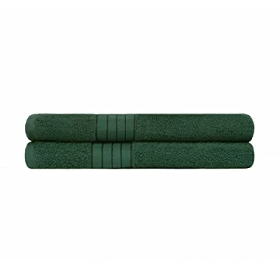 Image of Brentfords Luxury Set of 2 x 100% Cotton Bath Sheets Bathroom Absorbent Bordered Extra Large Jumbo Towel Quick Dry, 90 150cm Forest Green